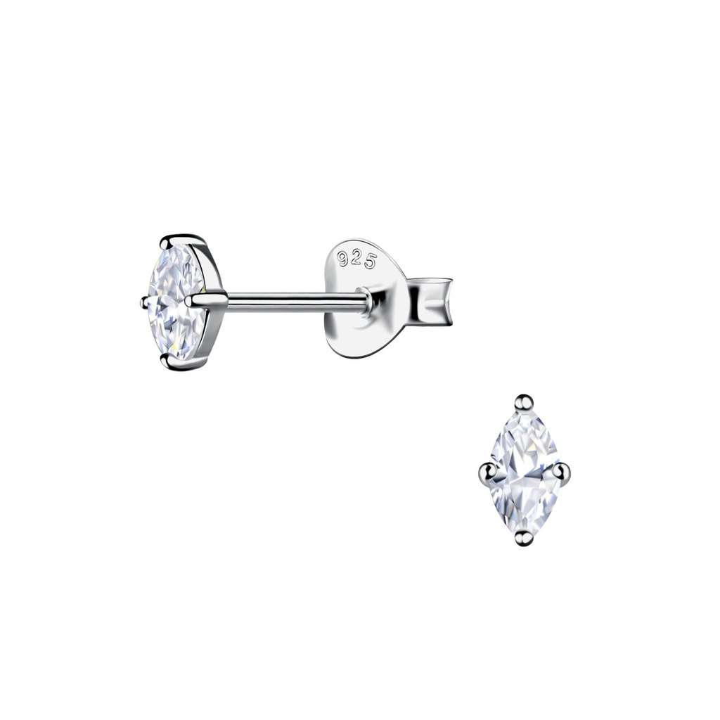 [10037090] 2x4mm Marquise Cubic Zirconia Silver Stud Earrings