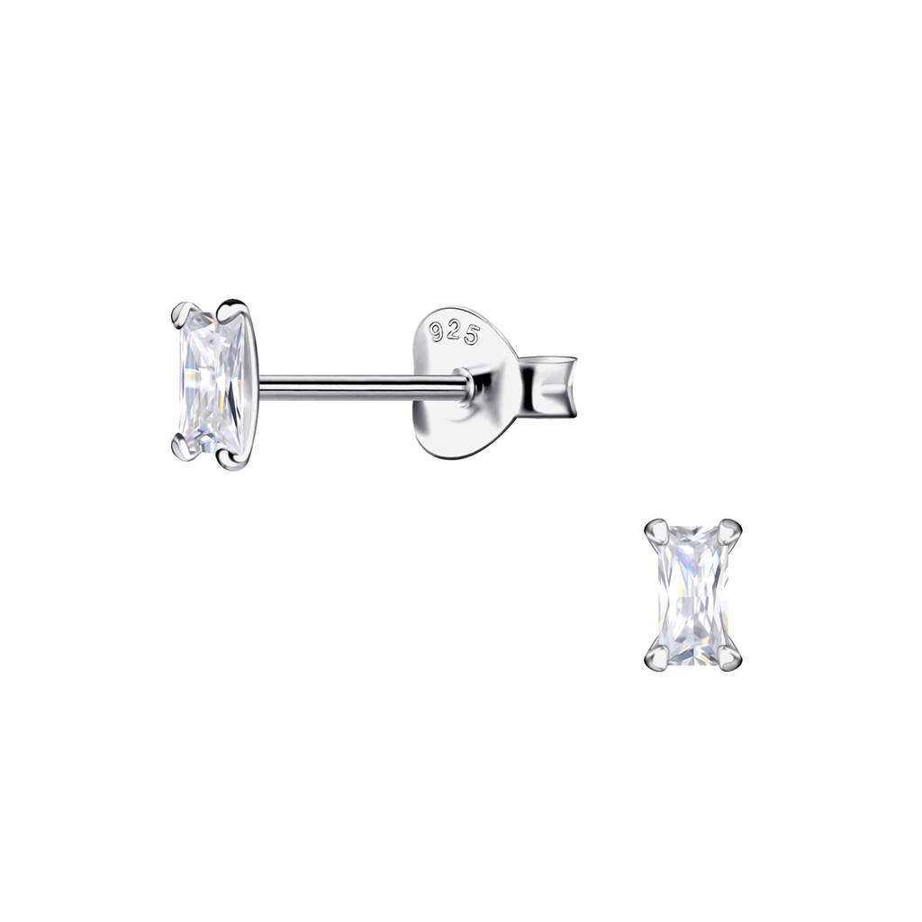 [10036653] Puces d'oreilles en argent zircon baguette 2x4 mm