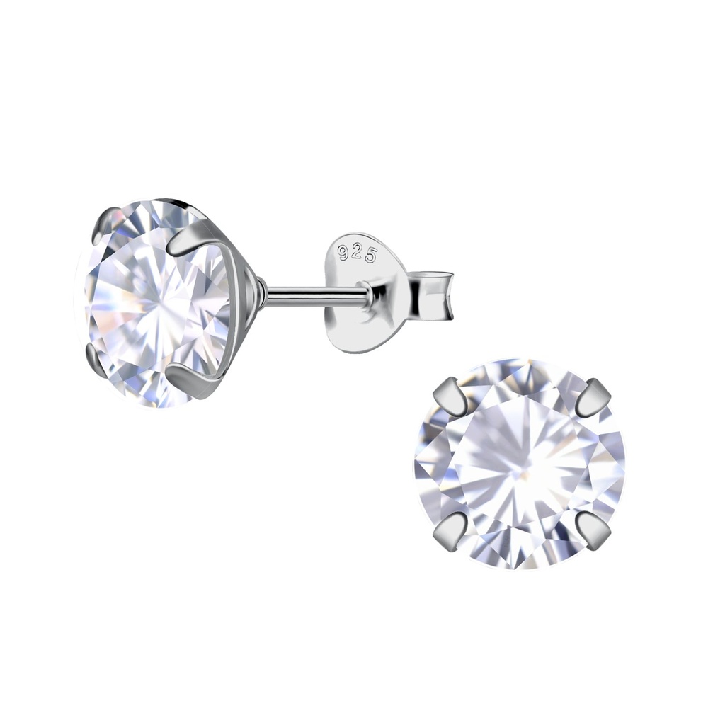 [10037101] Puces d'oreilles en argent zircon rond 8 mm