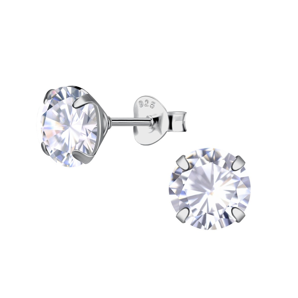 [10037100] Puces d'oreilles en argent zircon rond 7 mm