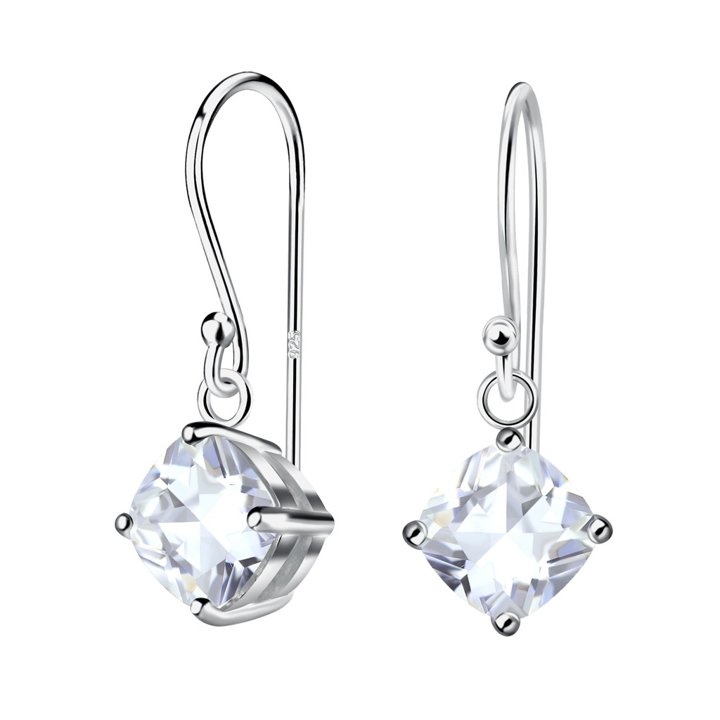 [10036658] Boucles d'oreilles en argent zircon coussin 6 mm