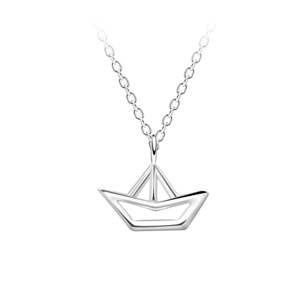 [10036305] Collier contour bateau origami en argent
