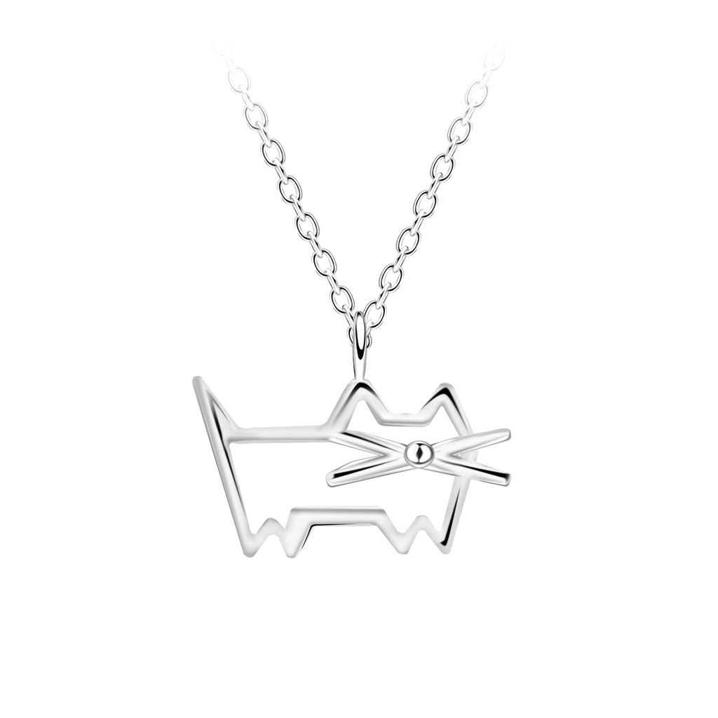 [10036311] Silver Cat Outline Necklace