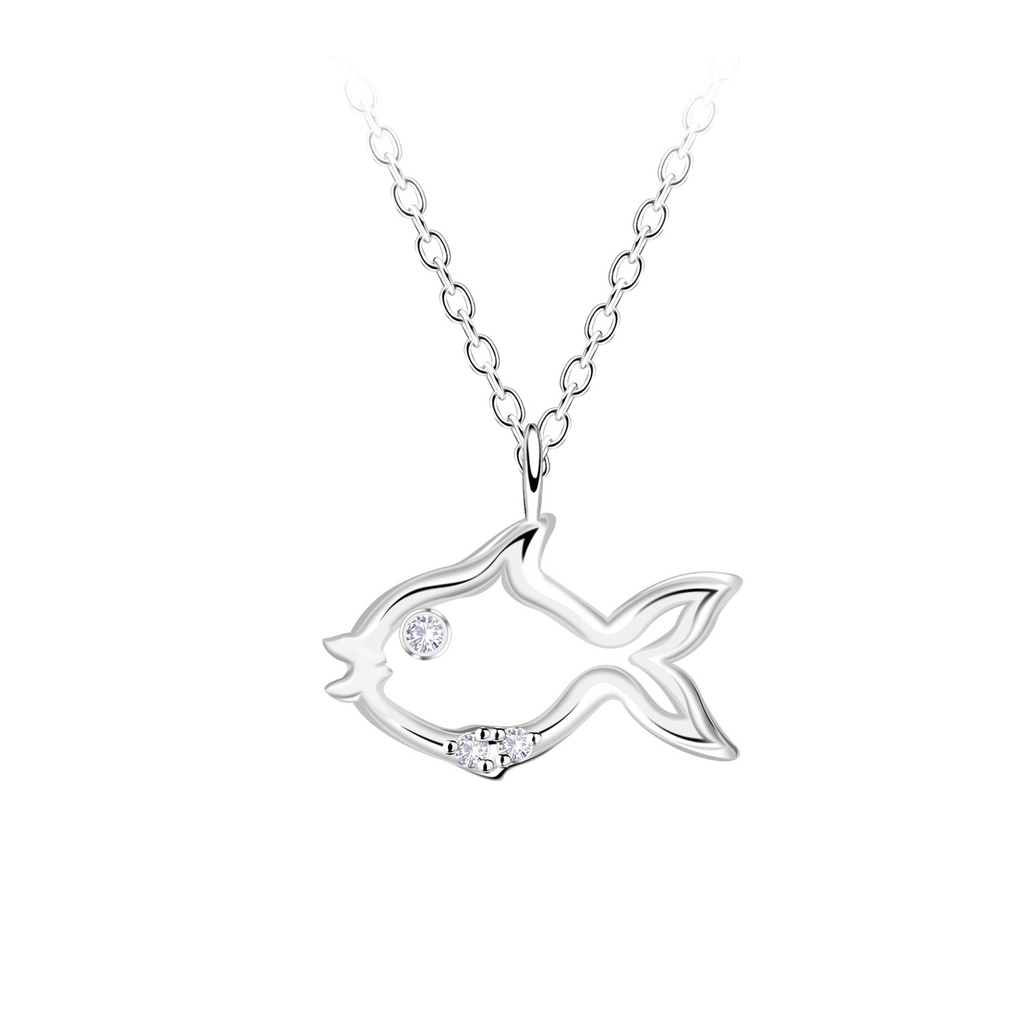 [10036310] Silver Fish Outline Necklace