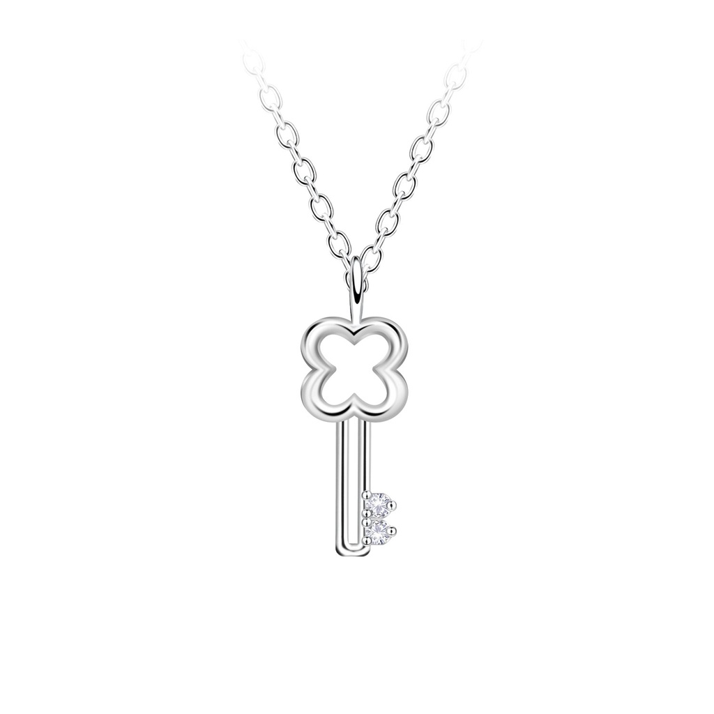 [10036300] Silver Key Outline Necklace