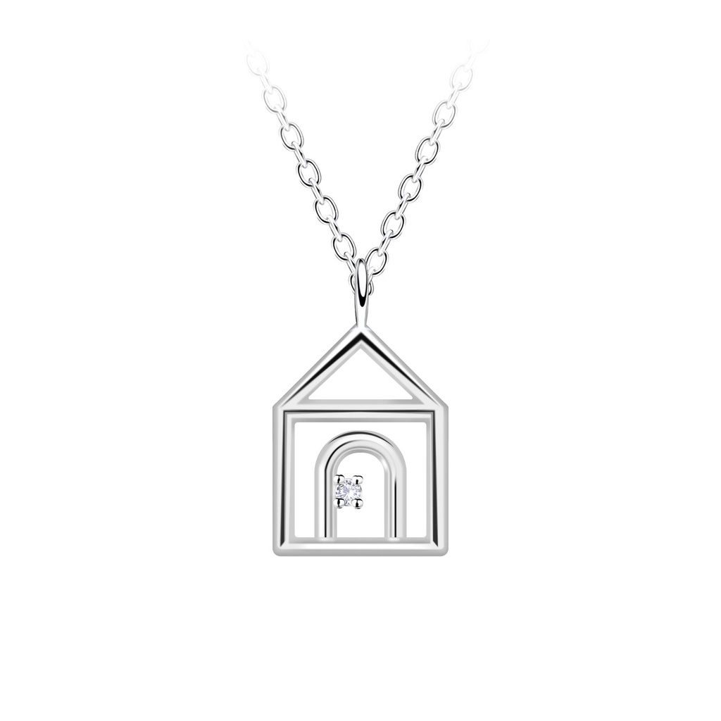 [10036298] Silver House Outline Necklace