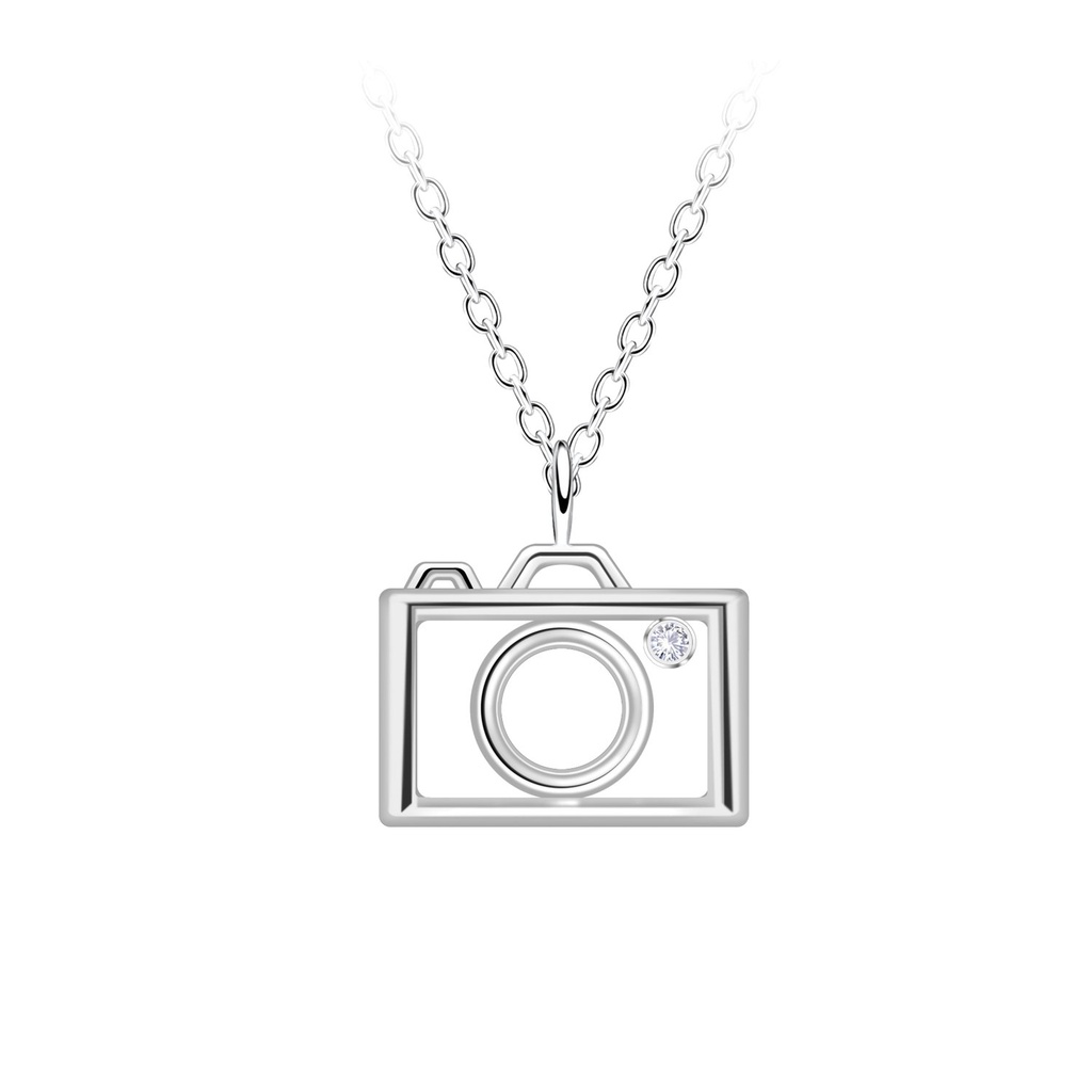 [10036296] Silver Camera Outline Necklace