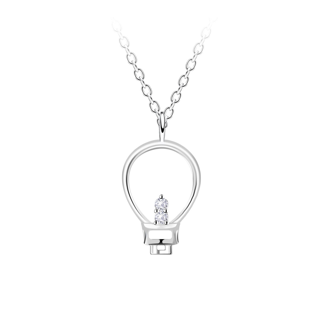 [10036295] Silver Light Bulb Outline Necklace