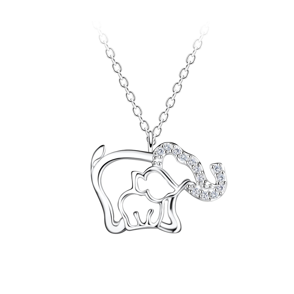 [10032433] Silver Mom and Baby Elephant Necklace