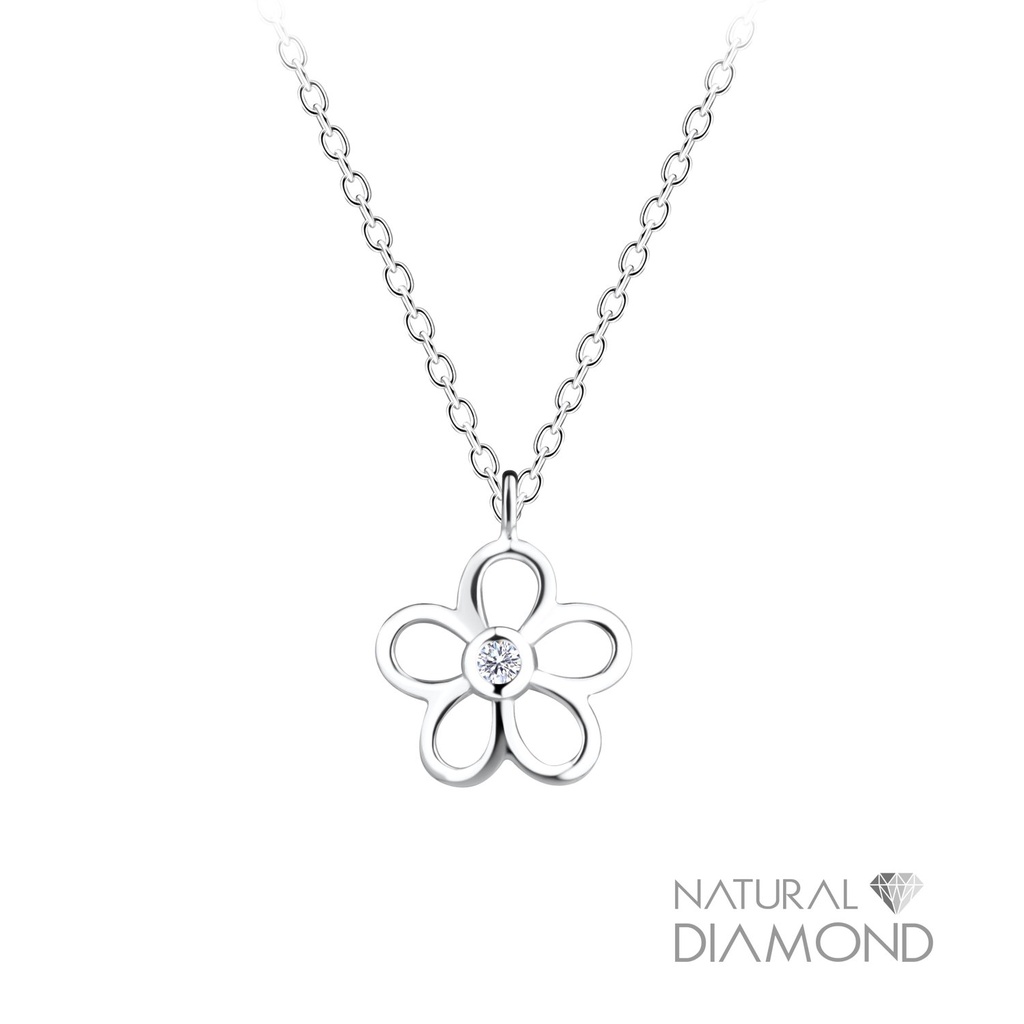 Collier fleur en argent avec diamant naturel