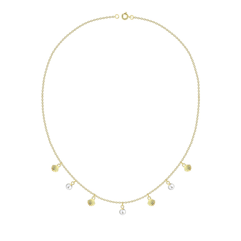 [10038375] Collier coquillage en argent avec perle d'eau douce 4 mm