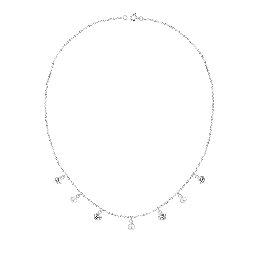 [10038374] Silver Shell Necklace with 4mm Freshwater Pearl