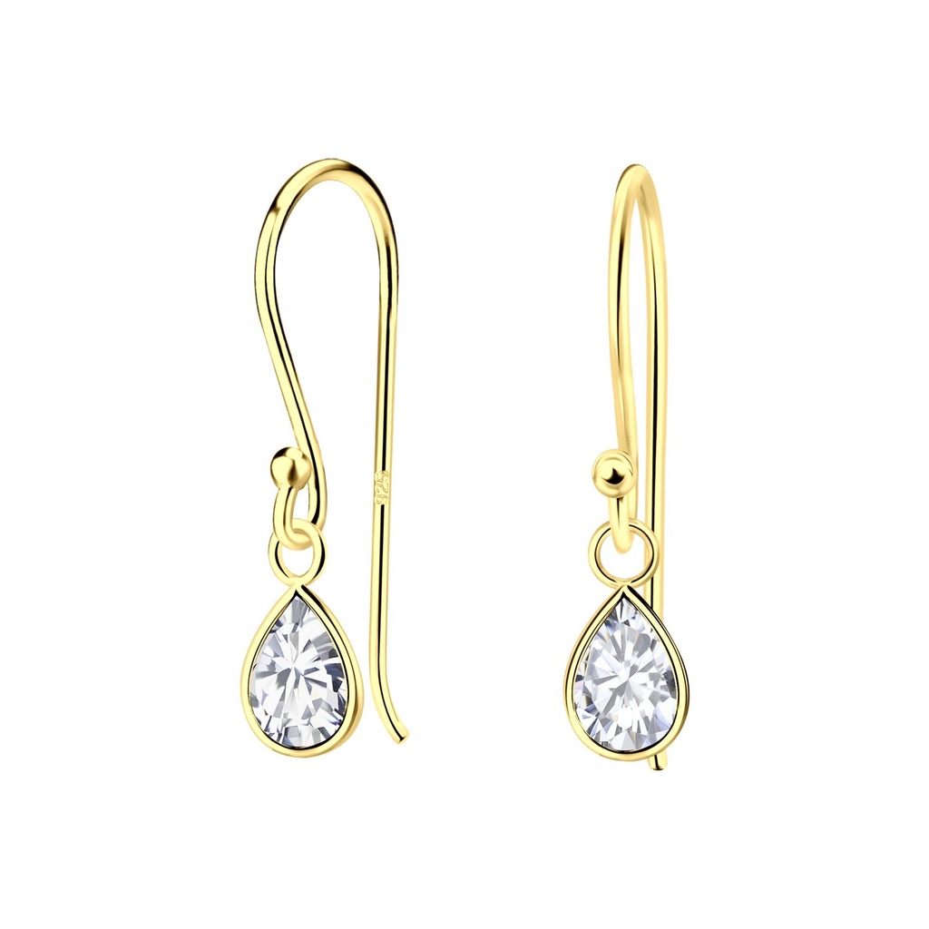 [10022525] 4X6mm Pear Cubic Zirconia Silver Earrings