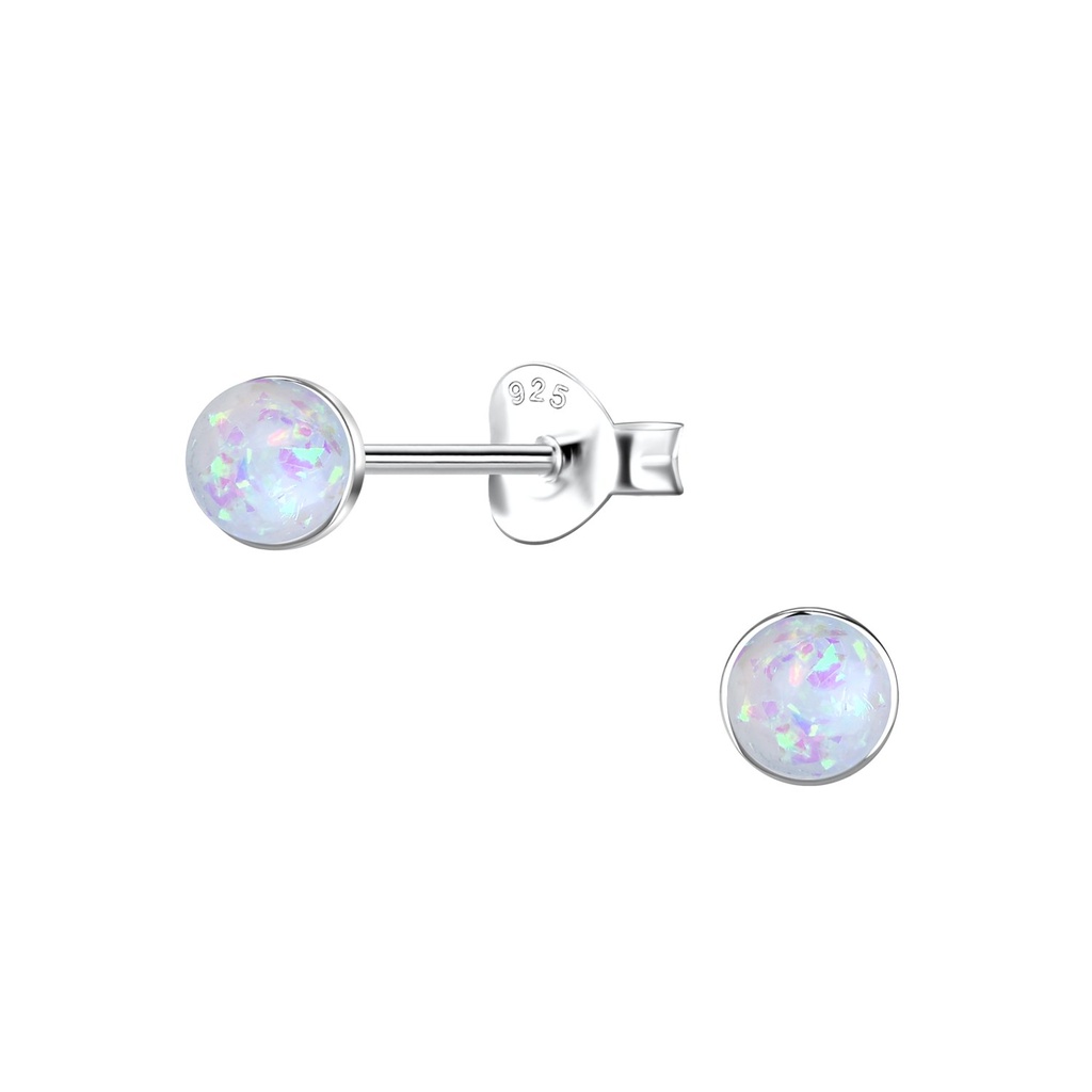 [10037427] 4mm Round Resin Opal Silver Stud Earrings