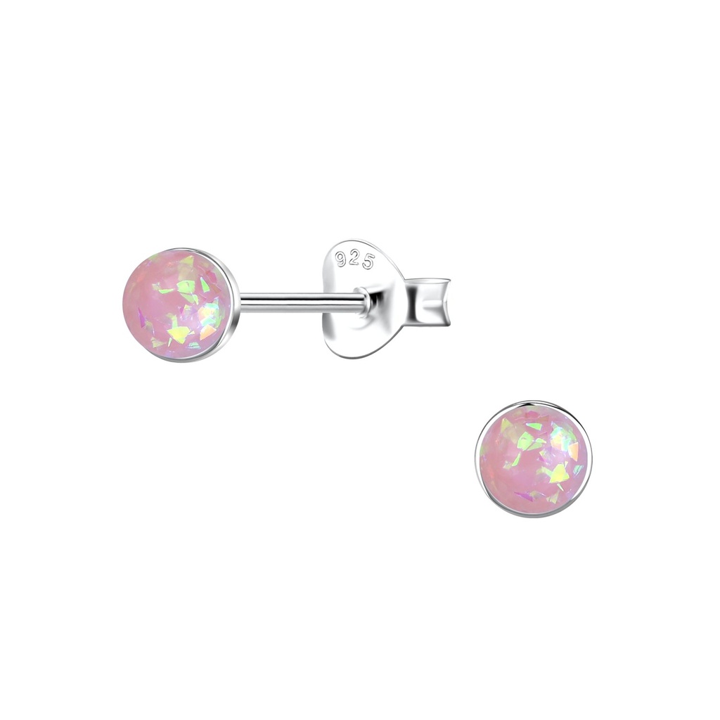 [10037426] 4mm Round Resin Opal Silver Stud Earrings