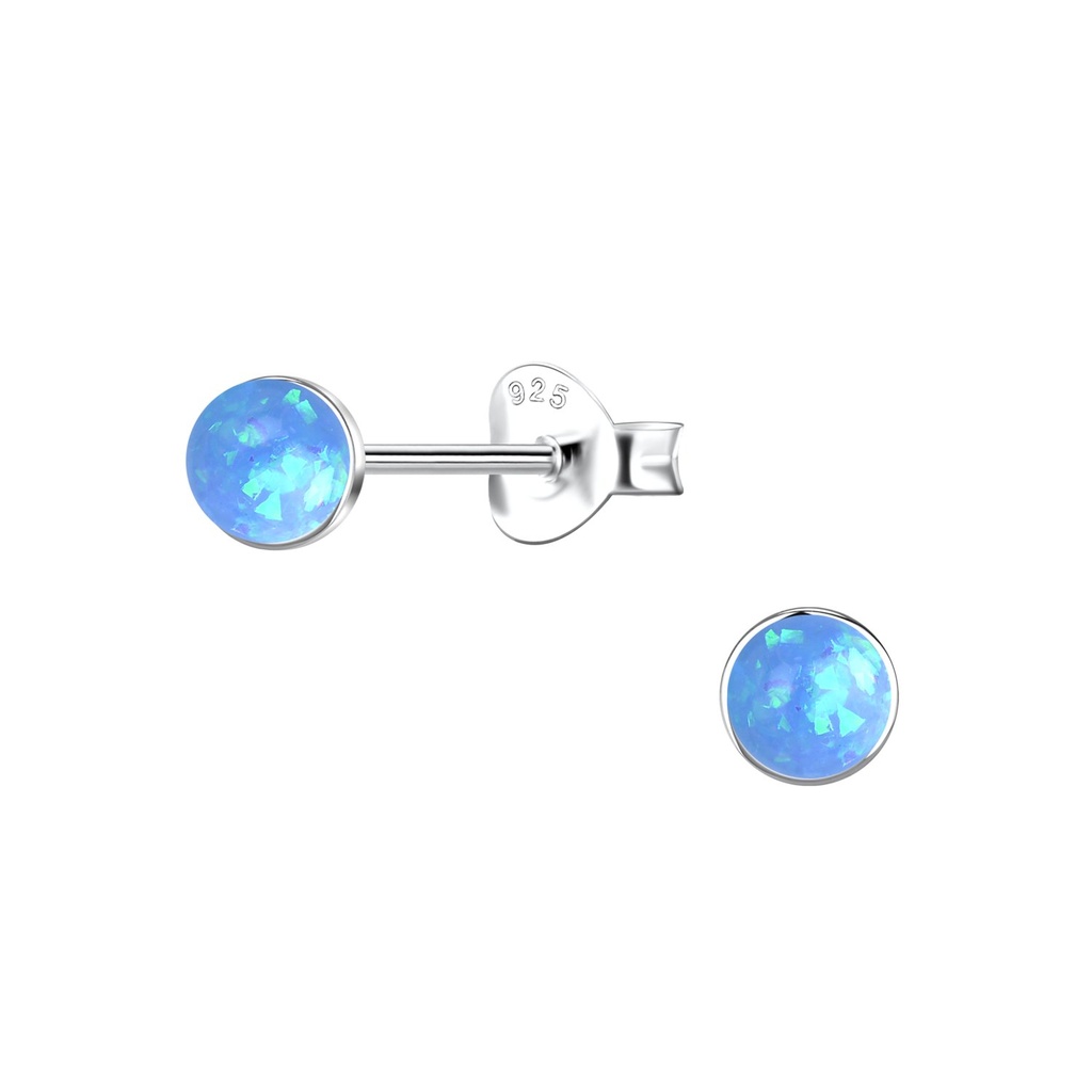 [10037425] 4mm Round Resin Opal Silver Stud Earrings