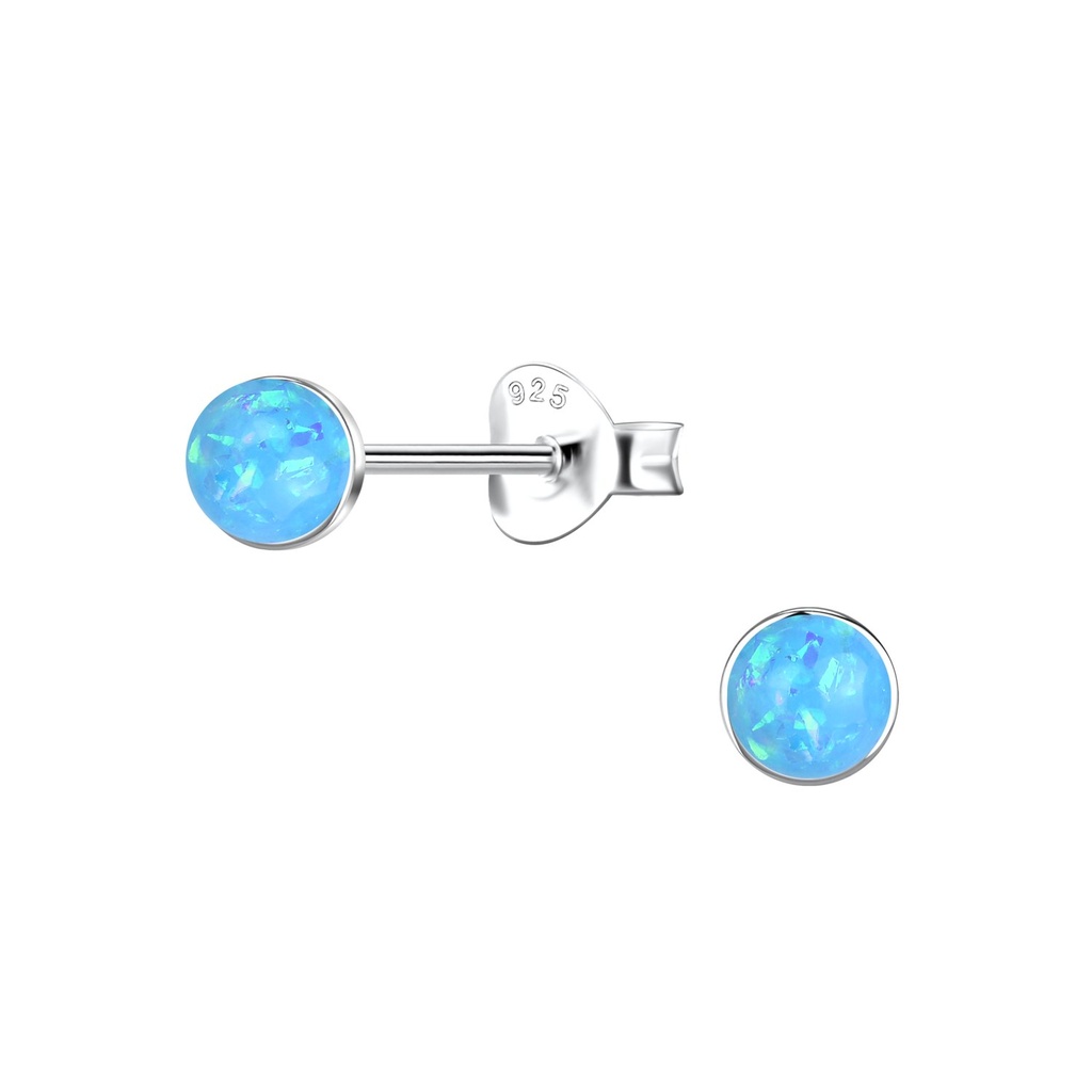 [10037424] Puces d'oreilles opale en résine ronde en argent 4 mm