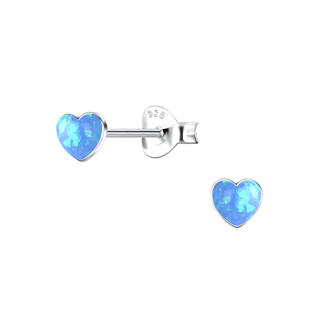 Puces d'oreilles opale en résine cœur en argent 5 mm