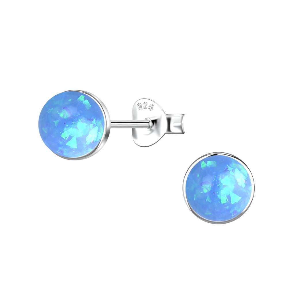 [10037421] 6mm Round Resin Opal Silver Stud Earrings