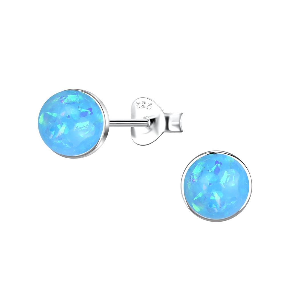 [10037420] Puces d'oreilles opale en résine ronde en argent 6 mm
