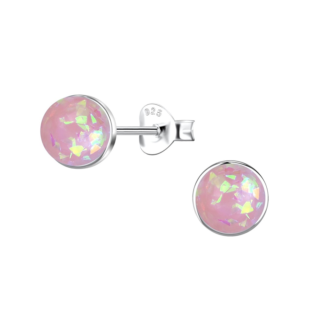 Puces d'oreilles opale en résine ronde en argent 6 mm