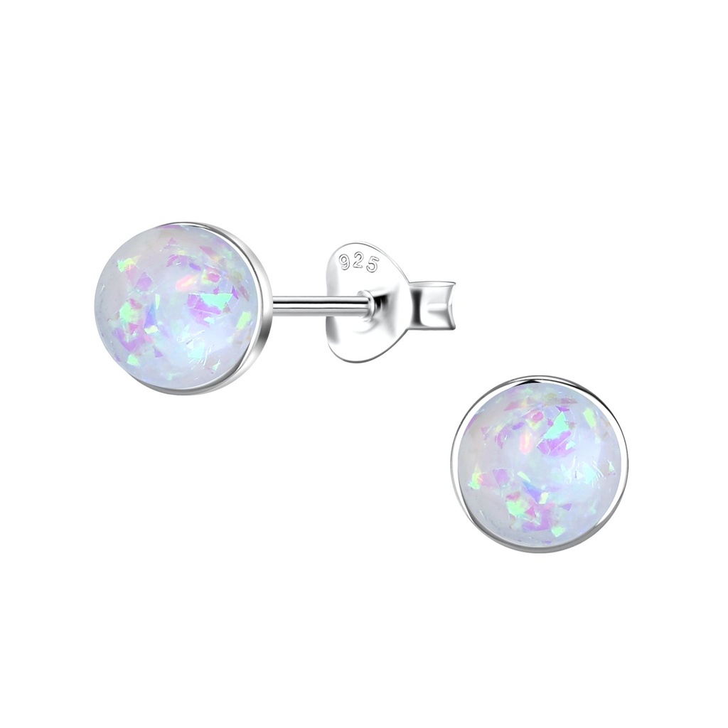 Puces d'oreilles opale en résine ronde en argent 6 mm