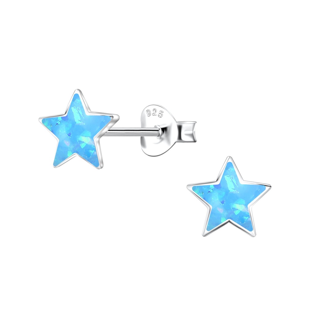 [10037423] Puces d'oreilles opale en résine étoile en argent 7 mm