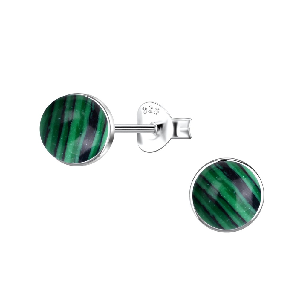 [10037417] 6mm Round Imitation Stone Silver Stud Earrings