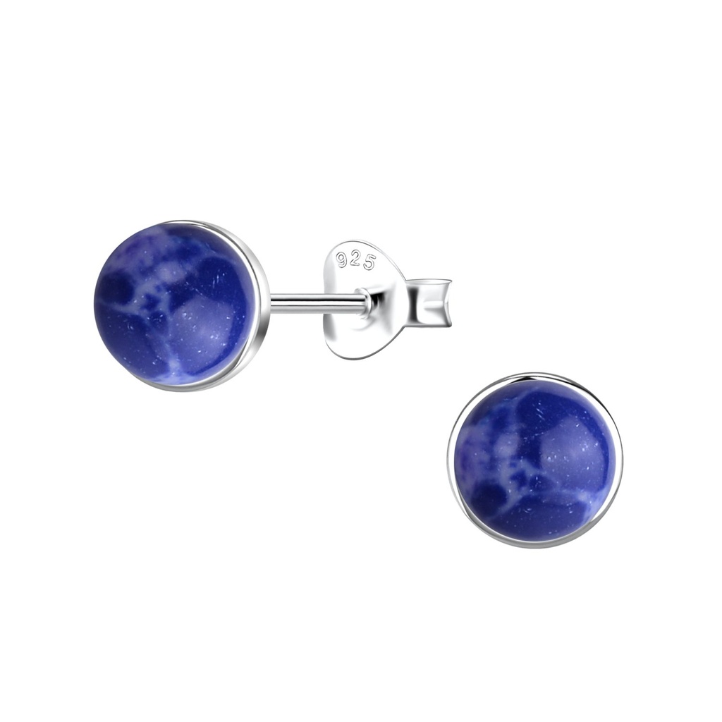 6mm Round Imitation Stone Silver Stud Earrings