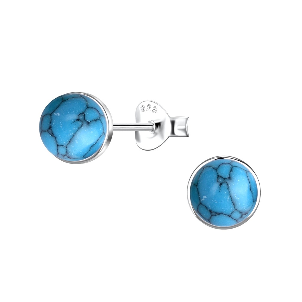 Puces d'oreilles pierre d'imitation ronde en argent 6 mm