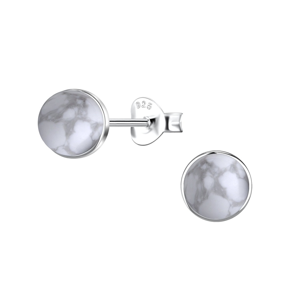 Puces d'oreilles pierre d'imitation ronde en argent 6 mm
