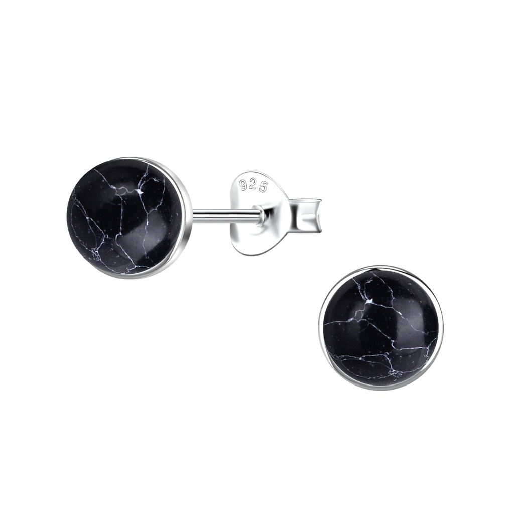 Puces d'oreilles pierre d'imitation ronde en argent 6 mm