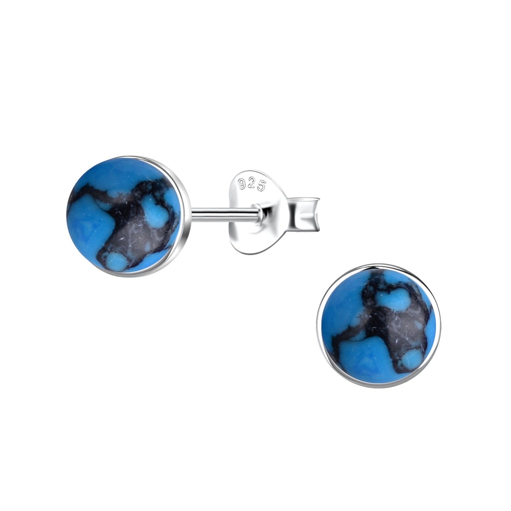 [10037410] Puces d'oreilles pierre d'imitation ronde en argent 6 mm