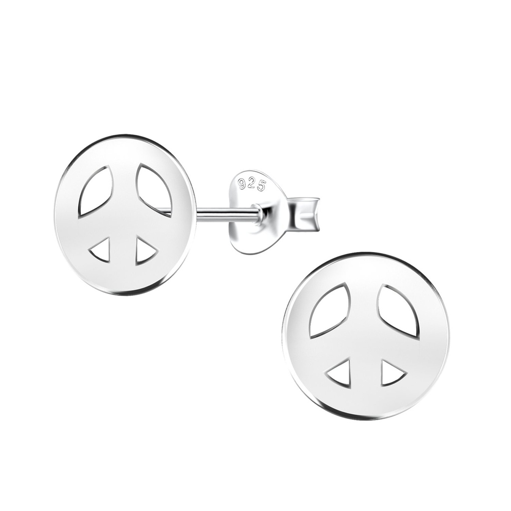 [10037465] Silver Peace Sign Stud Earrings
