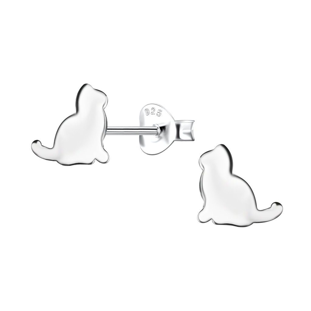[10037460] Silver Cat Stud Earrings
