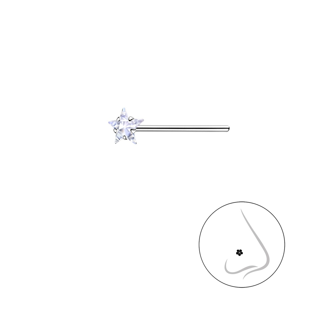 [10036665] 3mm Star Cubic Zirconia Silver Nose Stud
