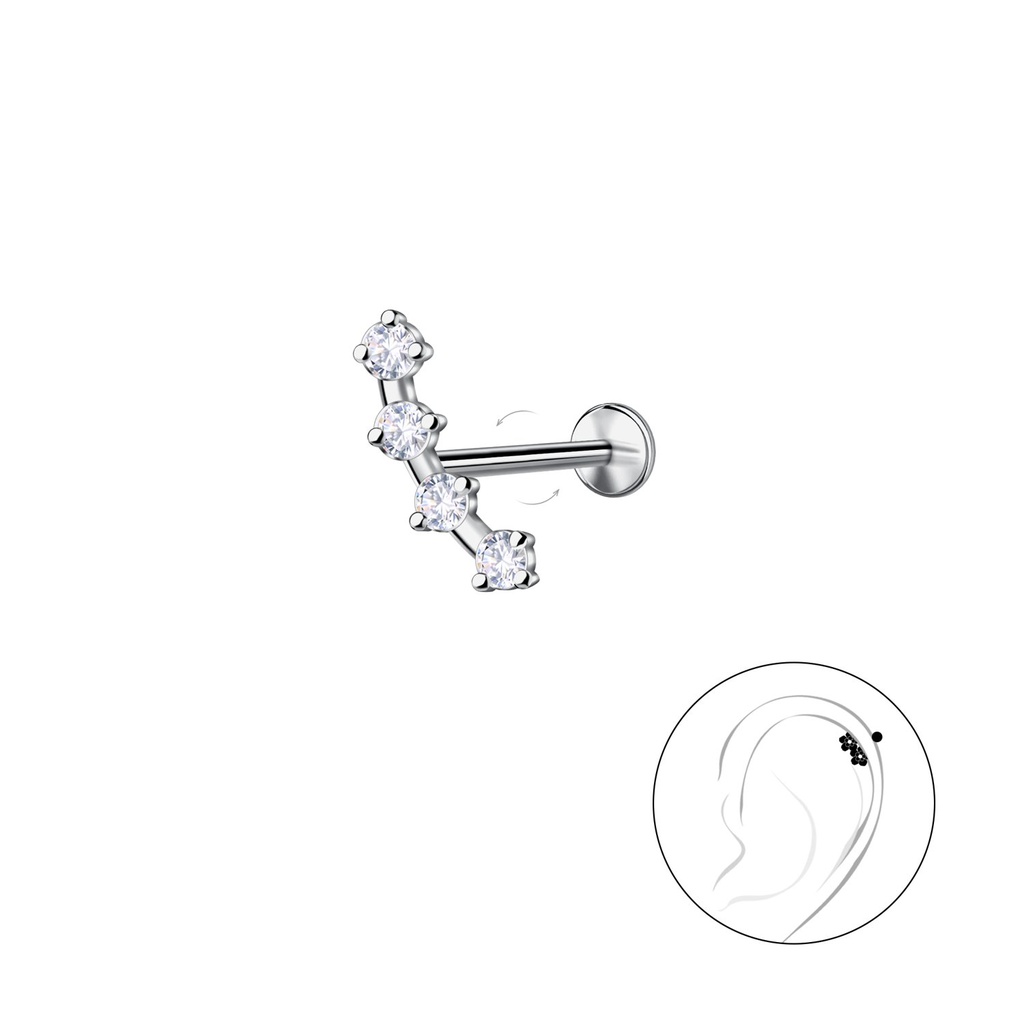 [10036748] Labret en titane avec motif géométrique en argent (1.2X6 mm)