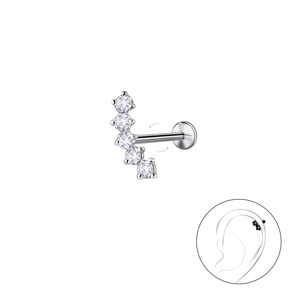 [10036742] Labret en titane avec motif géométrique en argent (1.2X6 mm)