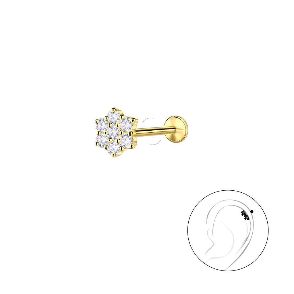 Labret en titane avec fleur en argent