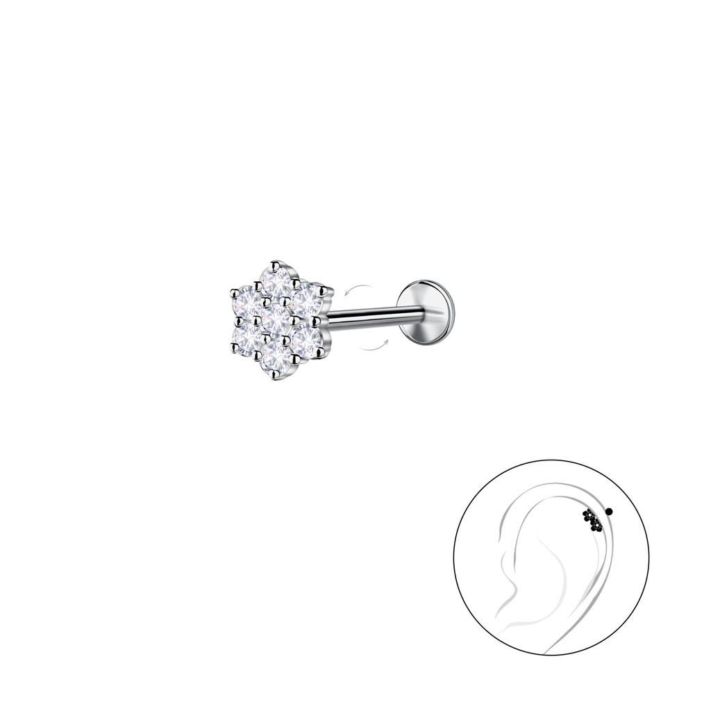 [10036724] Silver Flower with Titanium Labret (1.2X6 mm)