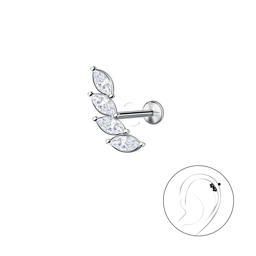 Labret en titane avec feuille en argent