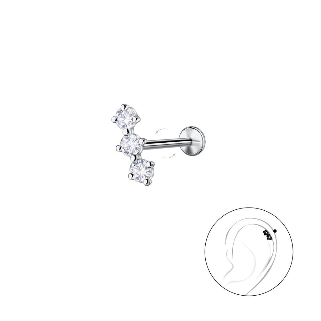 Labret en titane avec motif géométrique en argent