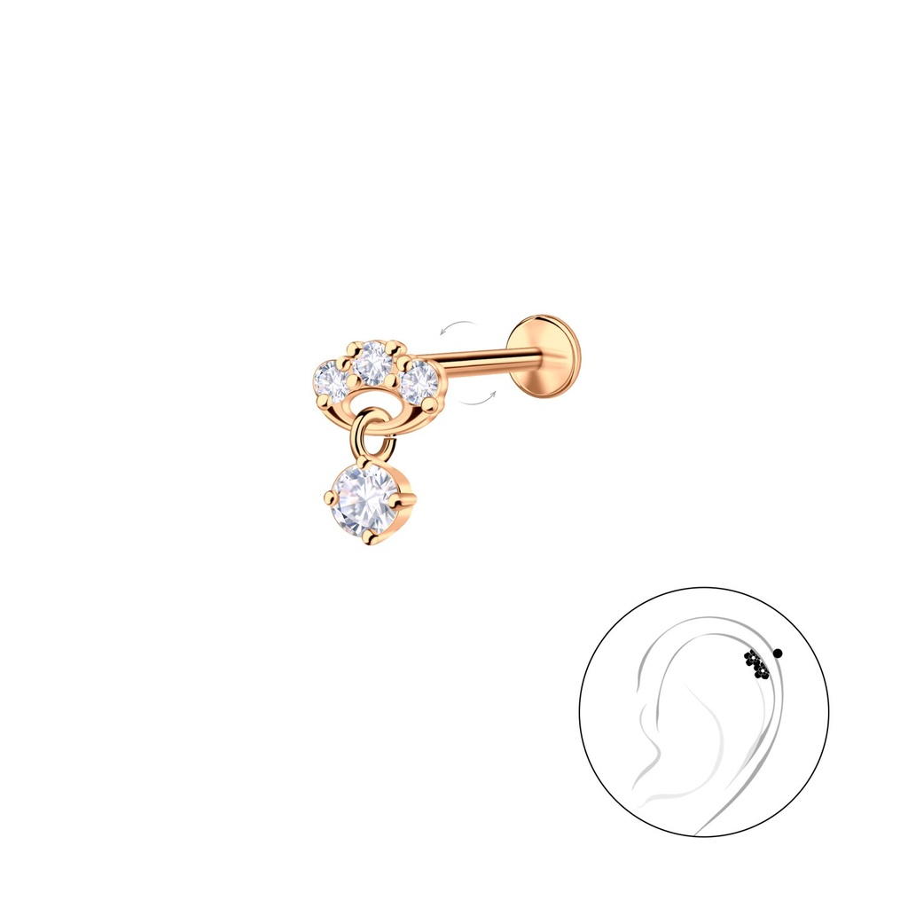 Labret en titane avec motif géométrique en argent et pierre pendante