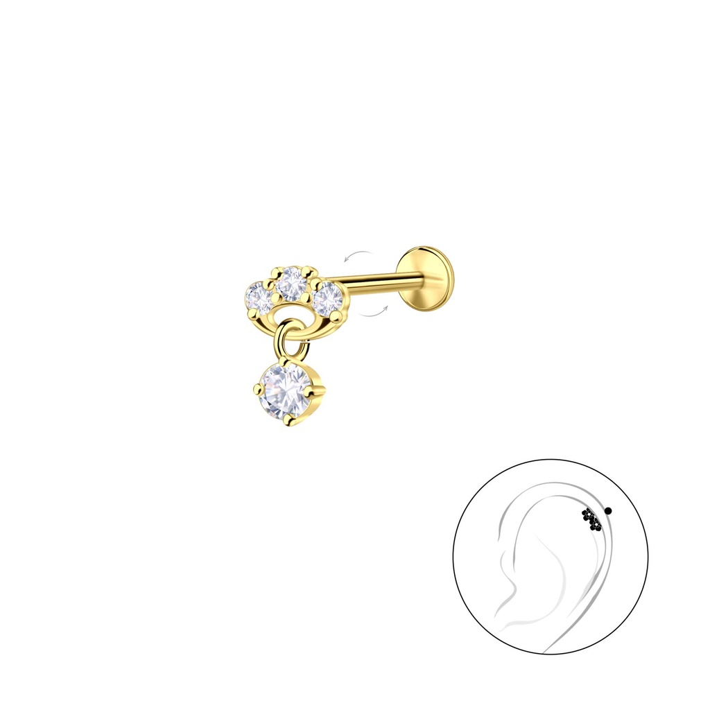 [10036696] Labret en titane avec motif géométrique en argent et pierre pendante (1.2X6 mm)