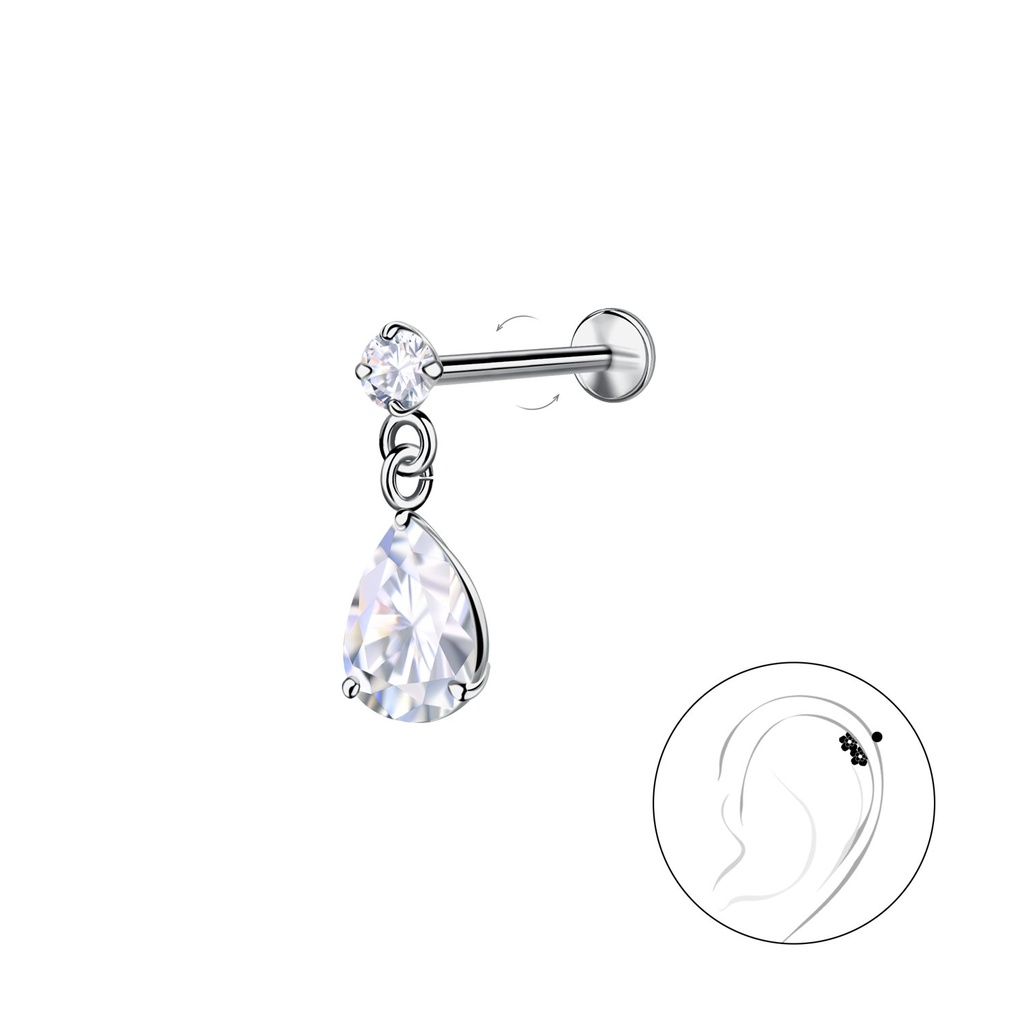 [10036700] Labret en titane avec motif rond en argent et pierre pendante (1.2X6 mm)