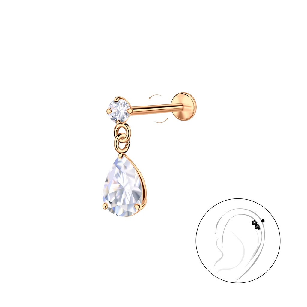 [10036704] Silver Round with Hanging Stone with Titanium Labret (1.2X6 mm)