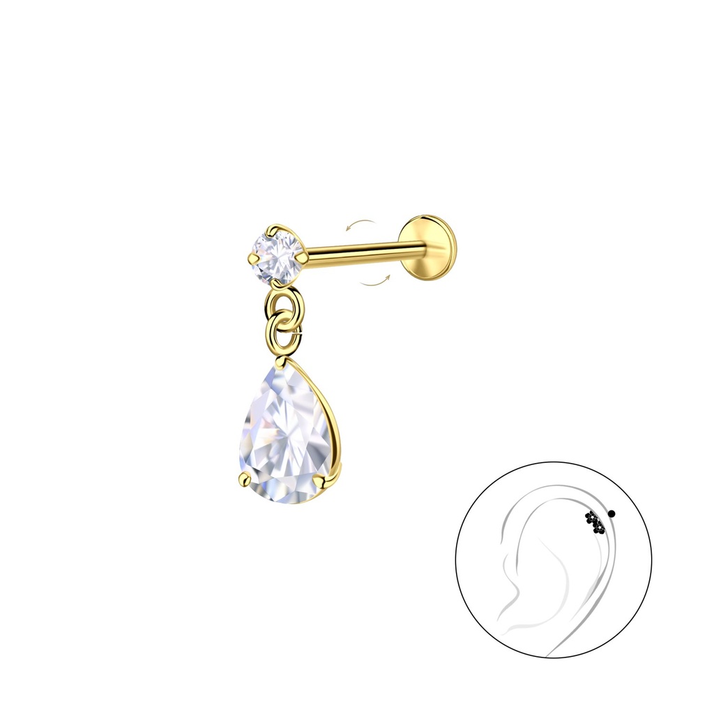 Labret en titane avec motif rond en argent et pierre pendante