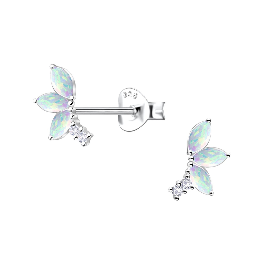 Silver Geometric Opal Stud Earrings