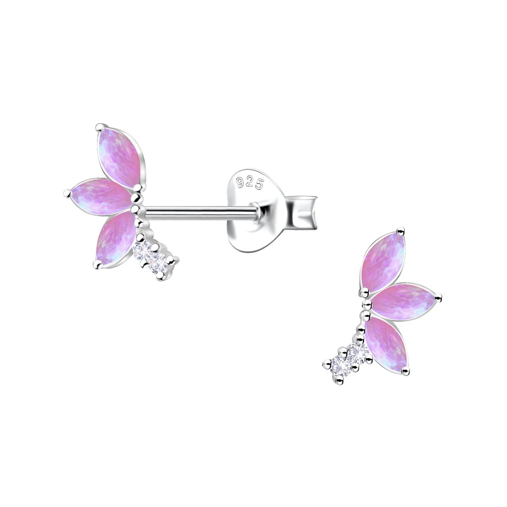 Silver Geometric Opal Stud Earrings
