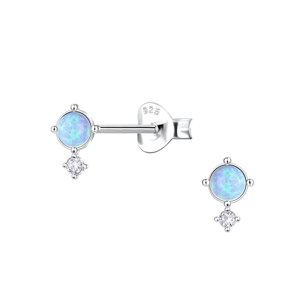 [10036185] Silver Round Opal Stud Earrings